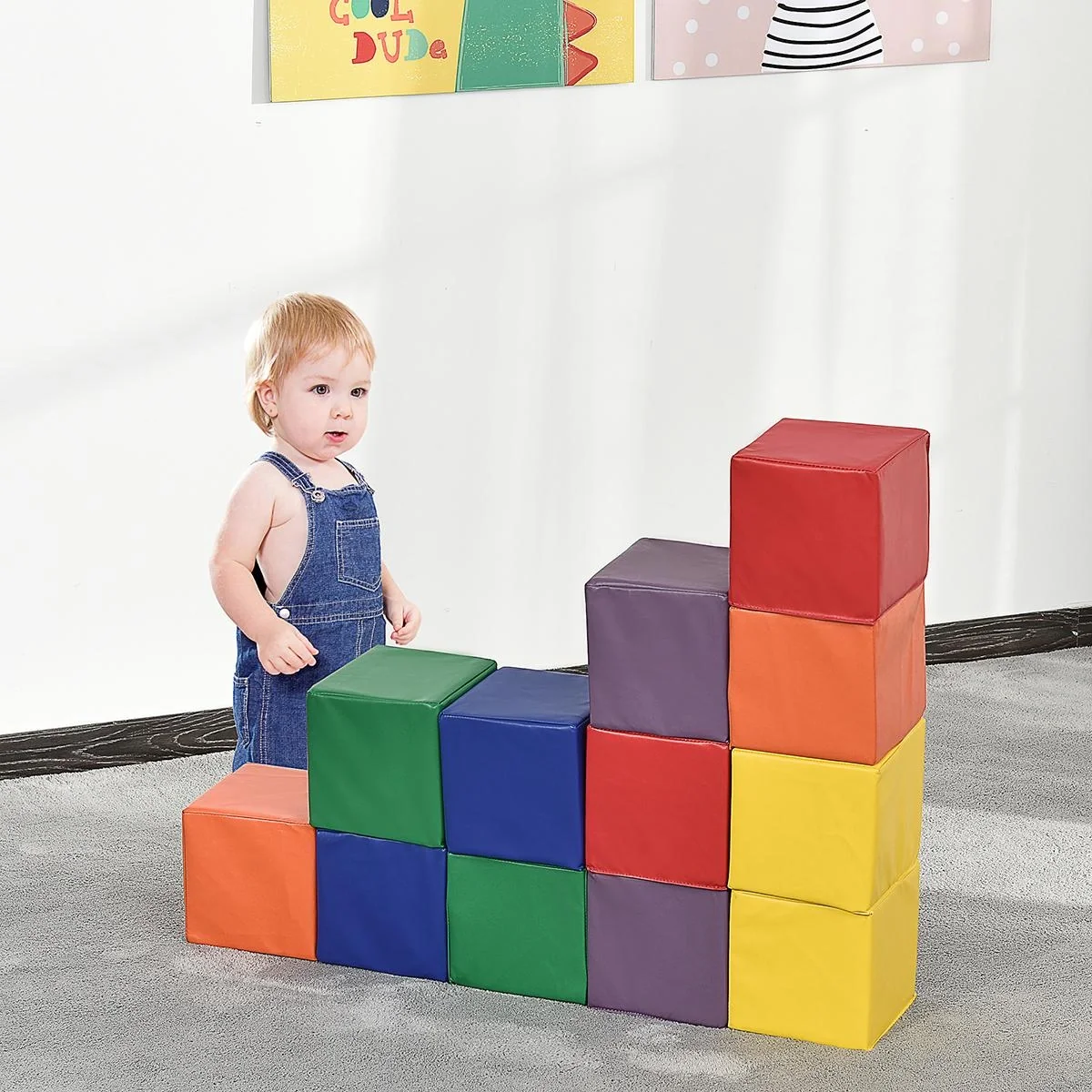 Bausteinset 12er-Set Schaumstoff Bausteine Bauklötze Bauspielzeug für Kinder Schaumstoffblöcke für 1-3 Jahre alt Kinder - 4