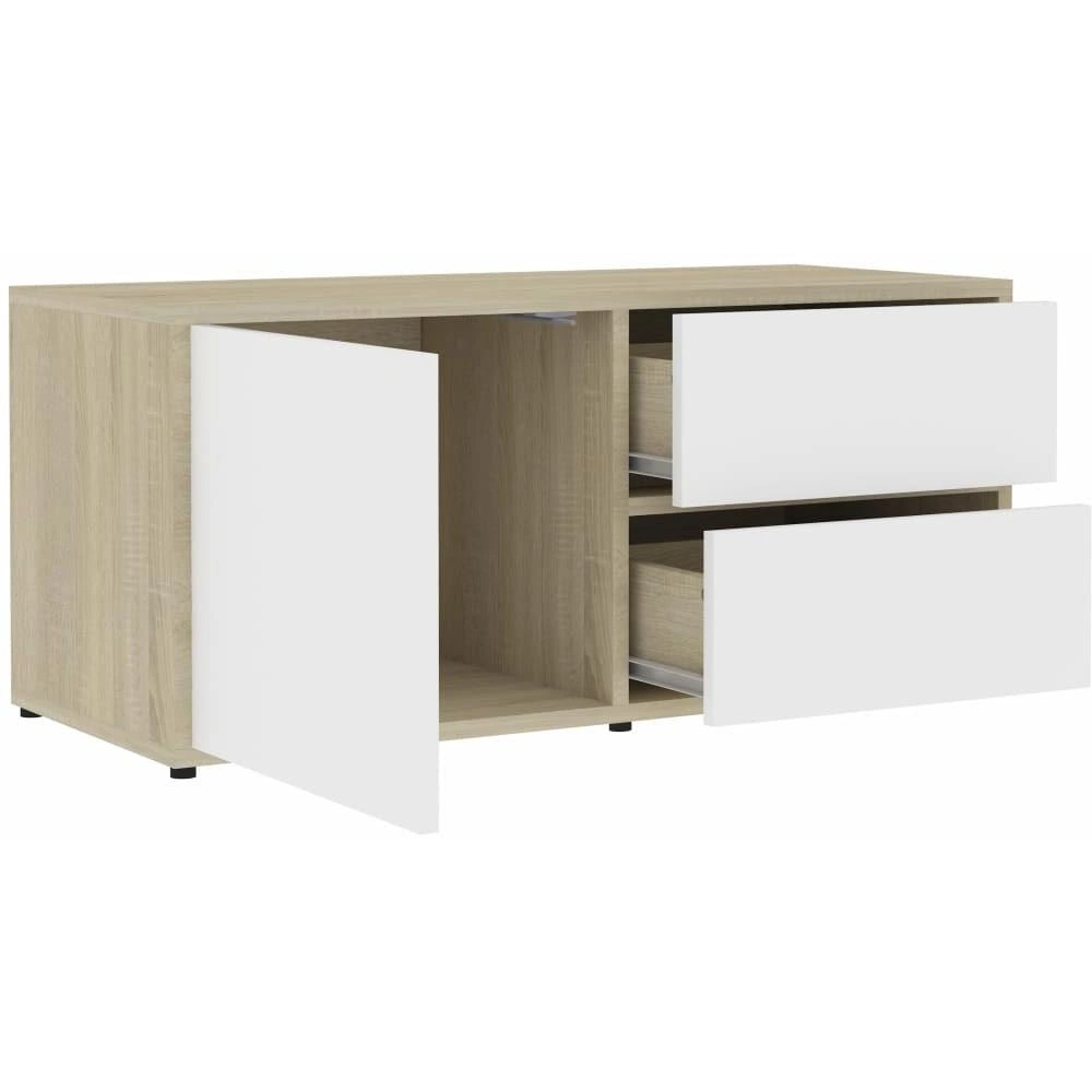 TV-Möbel 80x34x36 cm Spanplatte weiß und Sonoma-Eiche - 6