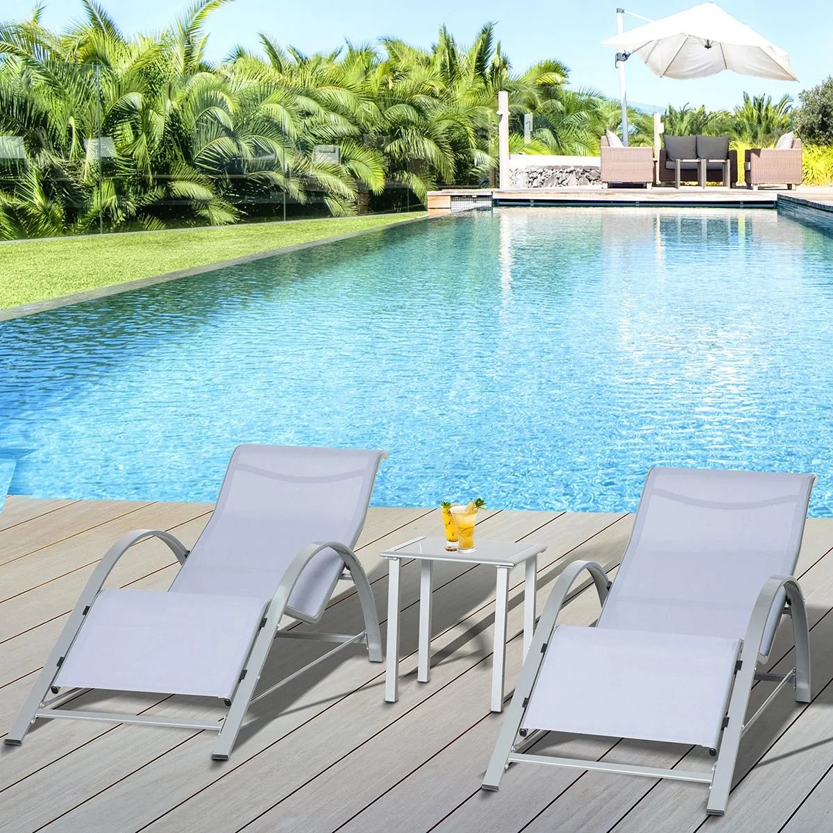 Gartenset 3-teilig - Liegestühle mit Beistelltisch - Grau - 5