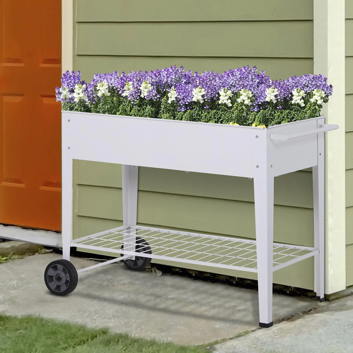 Mobiler Pflanzenwagen mit Stauraum weiß - 4