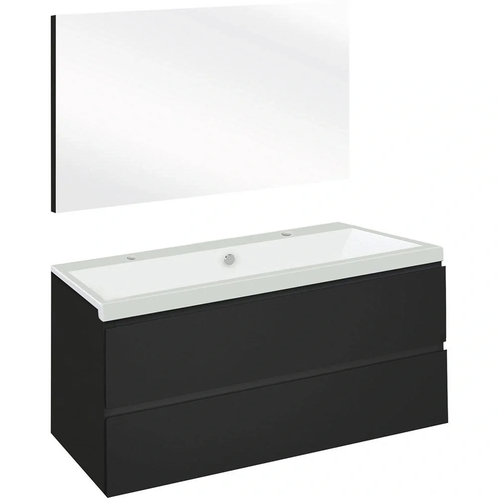 Concept Badezimmermöbel met spiegel 100cm - schwartz/Weiss - 1