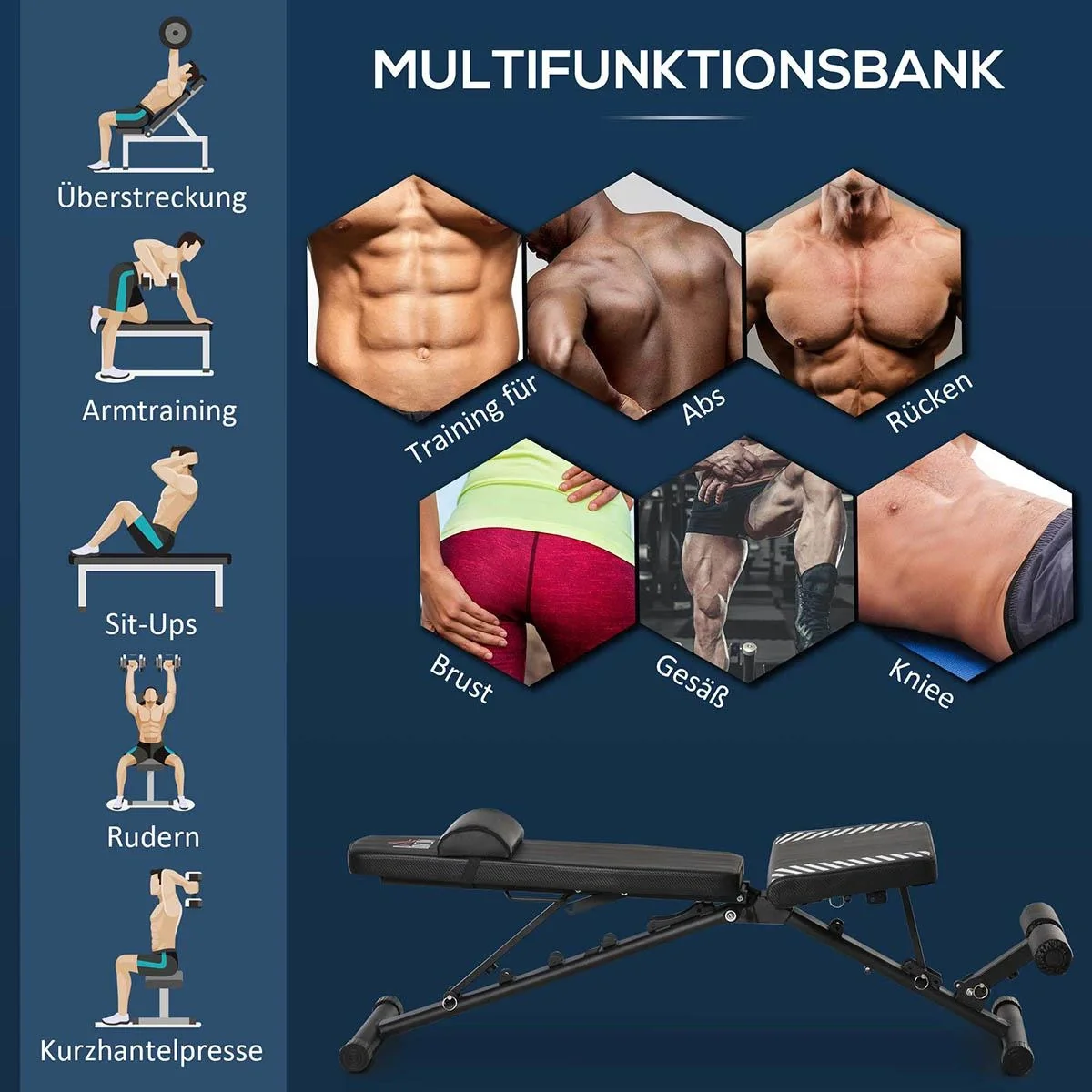 Hantelbank klappbar Multifunktion Trainingsbank verstellbare Sit Up-Bank für Heimtraining 6 Stufen Beinhalterung für Bau - 5