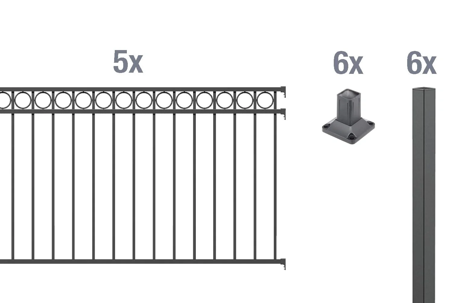 Zaunkomplettset Circle, zum Aufschrauben, anthrazit, Höhe 100 cm, Länge 10 m - 5