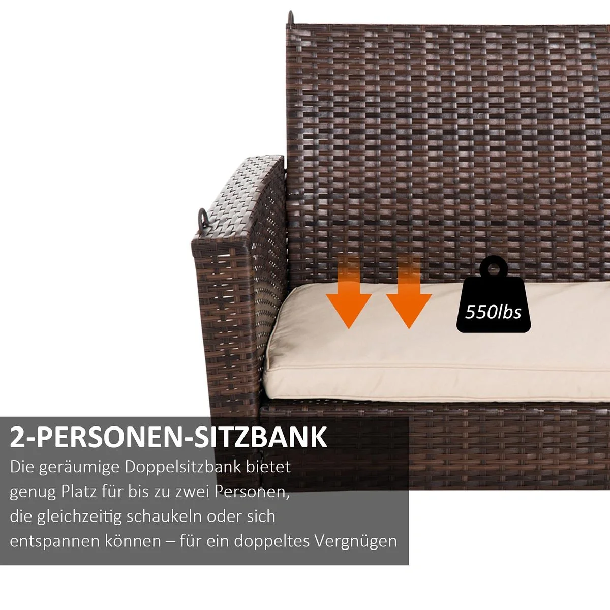 Hängebank 2-Sitzer Rattan Gartensc - 5
