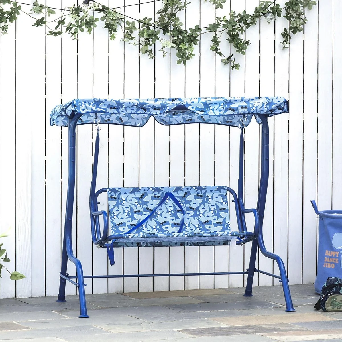Kinder Hollywoodschaukel Kinderschaukel mit Sonnendach 2-Sitzer Gartenschaukel für 3-6 Jahre Metall Blau 110L x 70B x 11 - 4