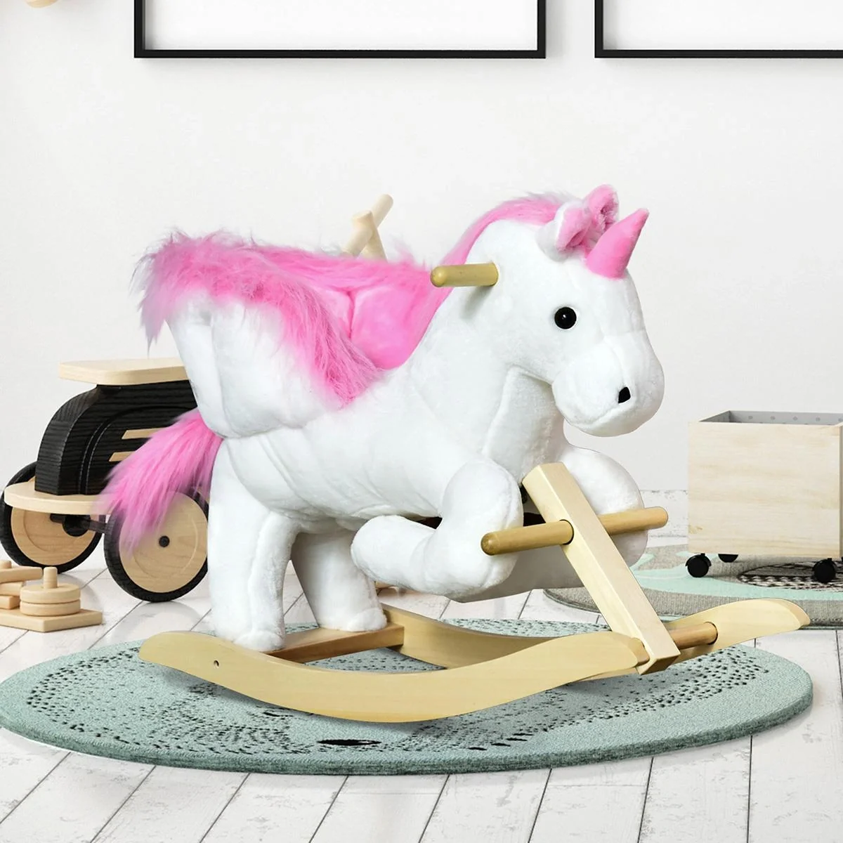 Schaukeltier Schaukelpferd Kinder Schaukel magisches Einhorn-Design mit Musik für Kinder für 18-36 Monate Baby Plüsch - 4