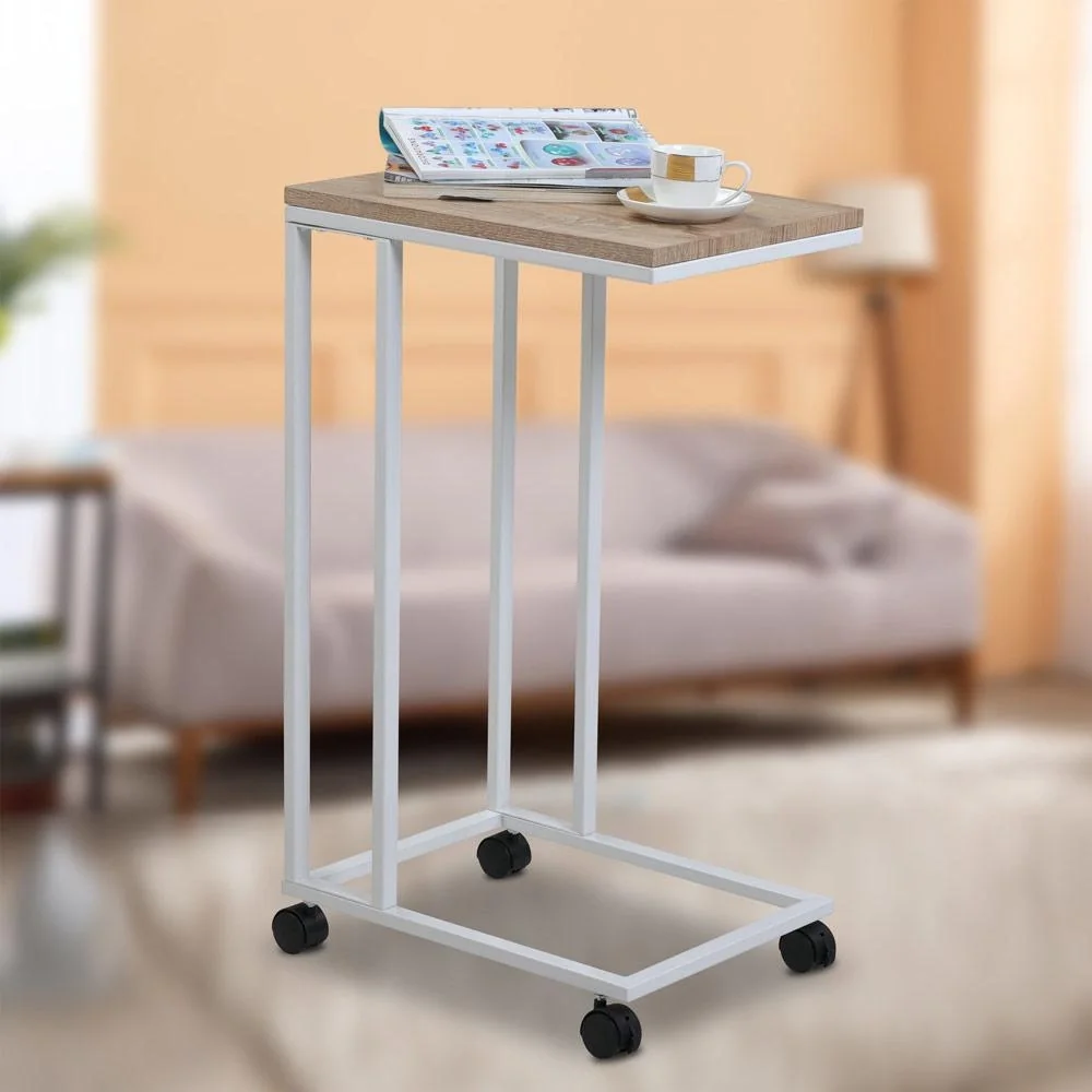 Beistelltisch - auf Rädern - 70 x 40 x 30 cm - Industrial - Weiß/Braun - 9