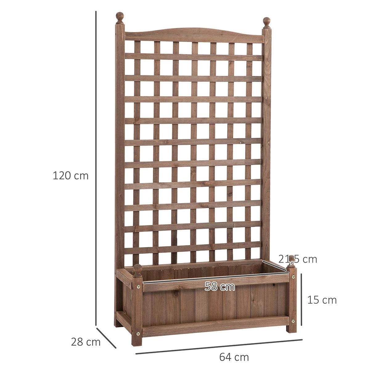 Pflanzkasten mit Rankgitter Blumenkasten Rankkasten Rosenbogen mit Rankhilfe für Kletterpflanzen Garten Holz Dunkelbrau - 6