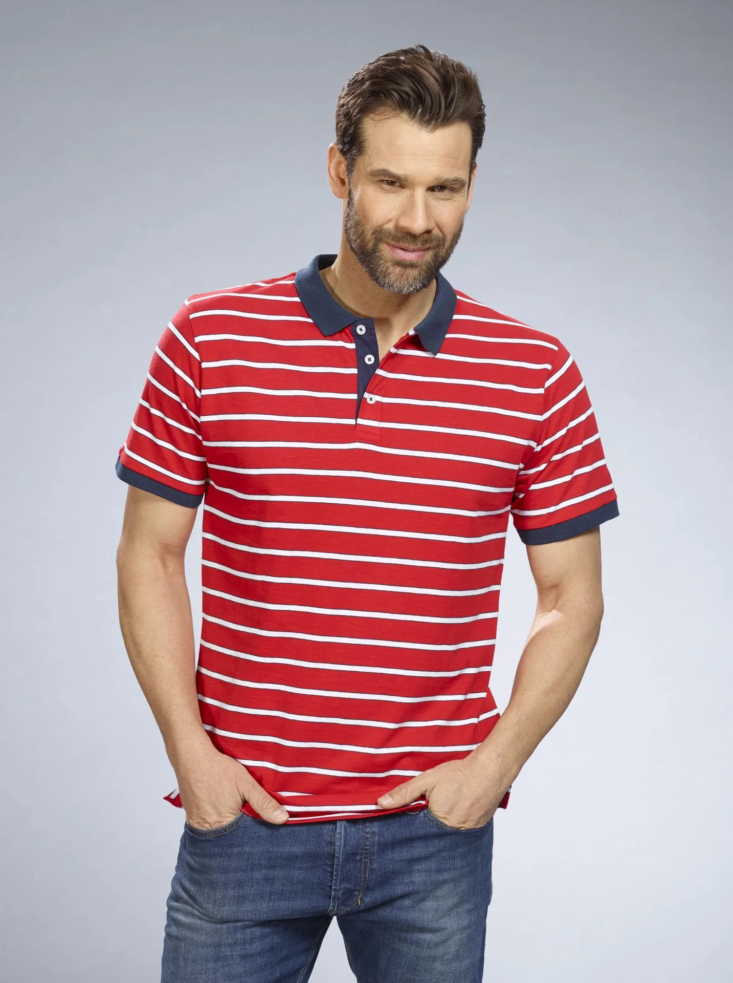 Poloshirt gestreift, Farbe rot, Gr.M - 1