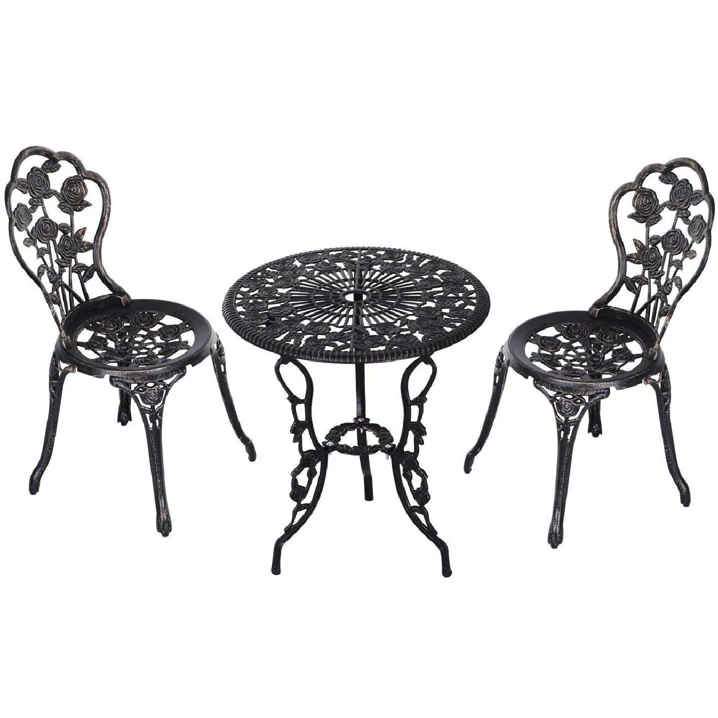 Gartenmöbel 3 tlg. Gartenset Sitzgruppe Tisch Stuhl Metall Bronze - 1