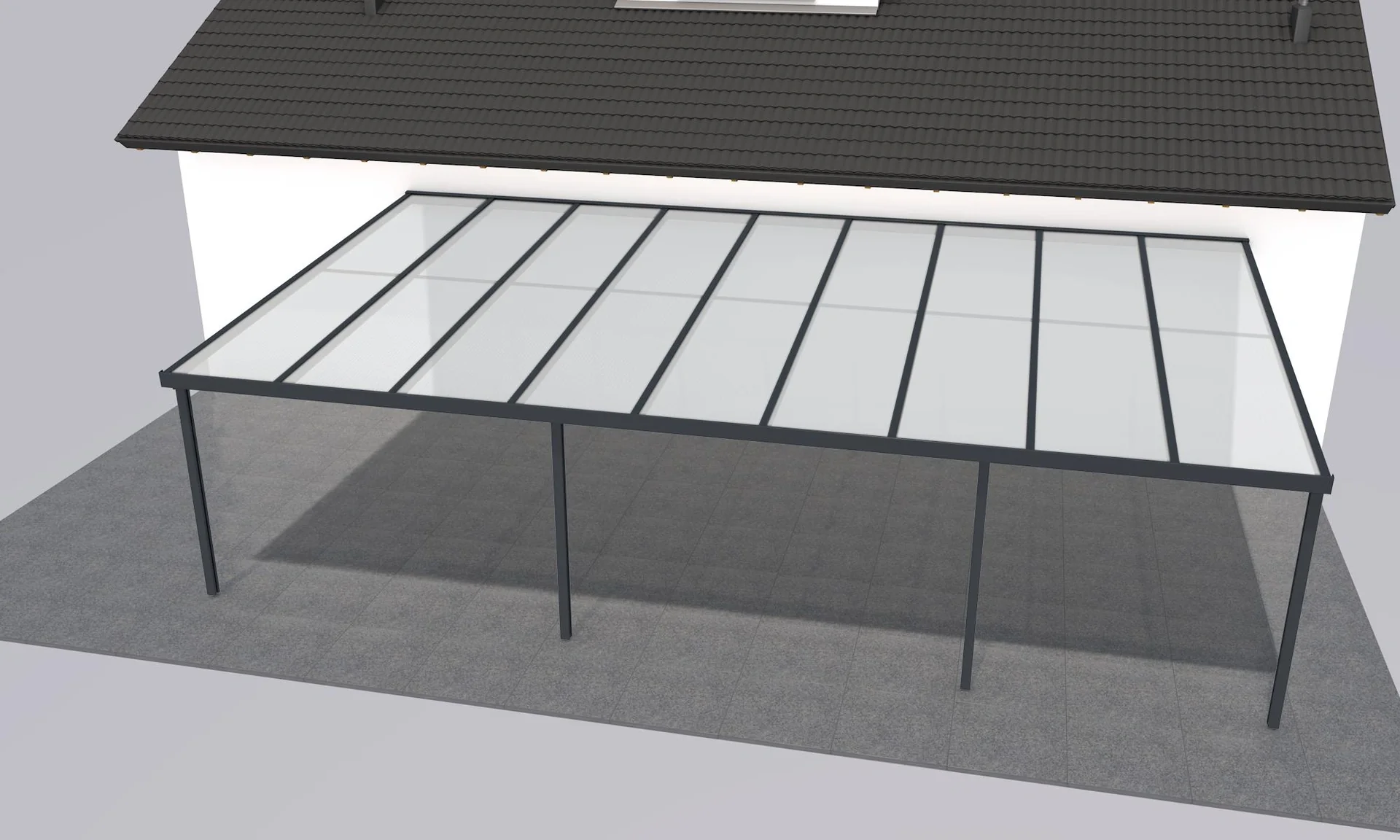 Terrassendach Premium, anthrazit, 9135 x 5060 mm - Polycarbonat Stegplatten 16 mm, opal - 2