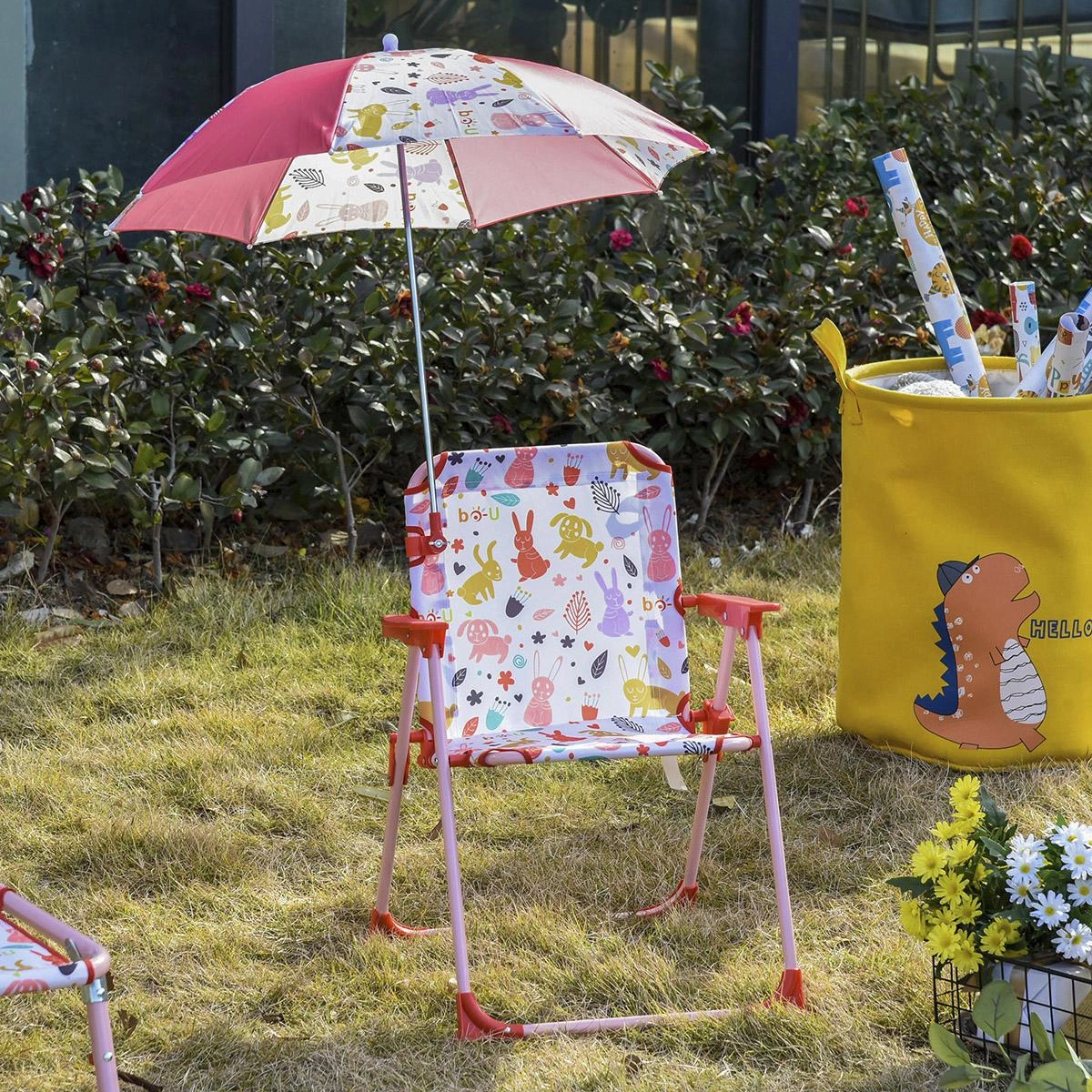 Kinder-Campingstuhl mit Sonnenschirm Klappstuhl für 1-3 Jahre leichte Gewicht Metall Rot 39 x 39 x 52cm - 5