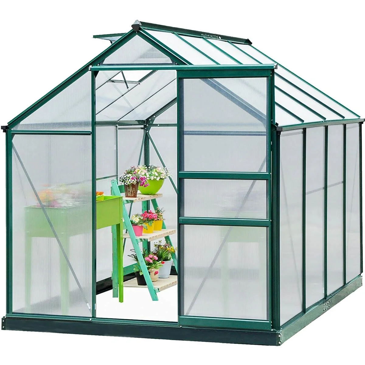 Gewächshaus mit Polycarbonat-Schale und Oberlicht, 190 x 252 x 201 cm - 5