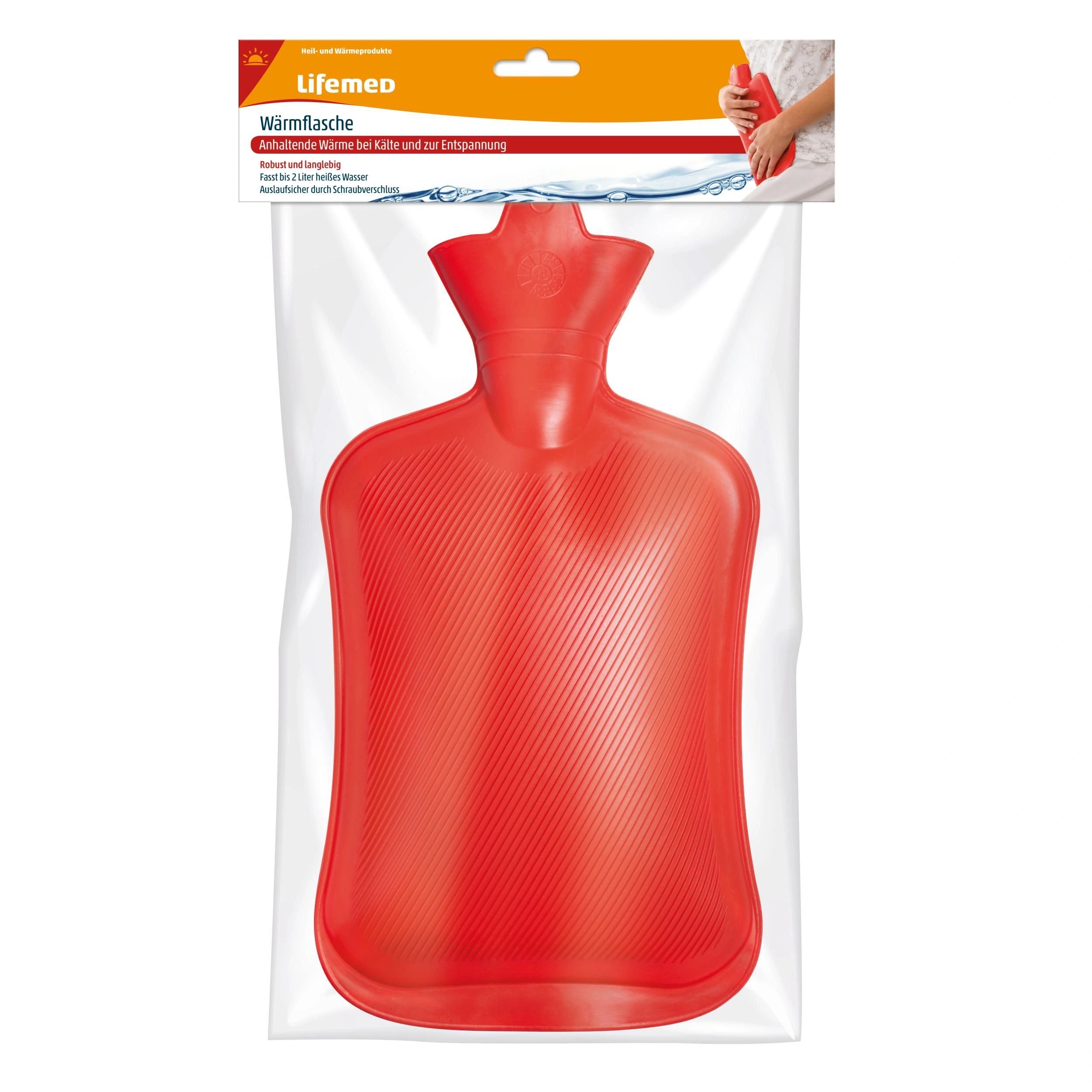 Wärmflasche, Schraubverschluss, 2 Liter, Rot - 4