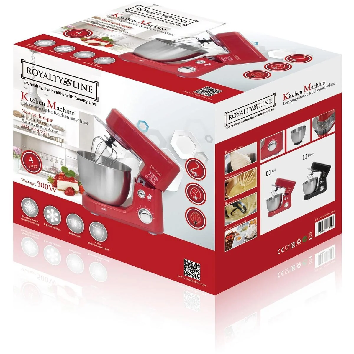 Küchenmaschine - 6 Geschwindigkeiten - Edelstahl - 4 Liter - 1000W - Rot - 2