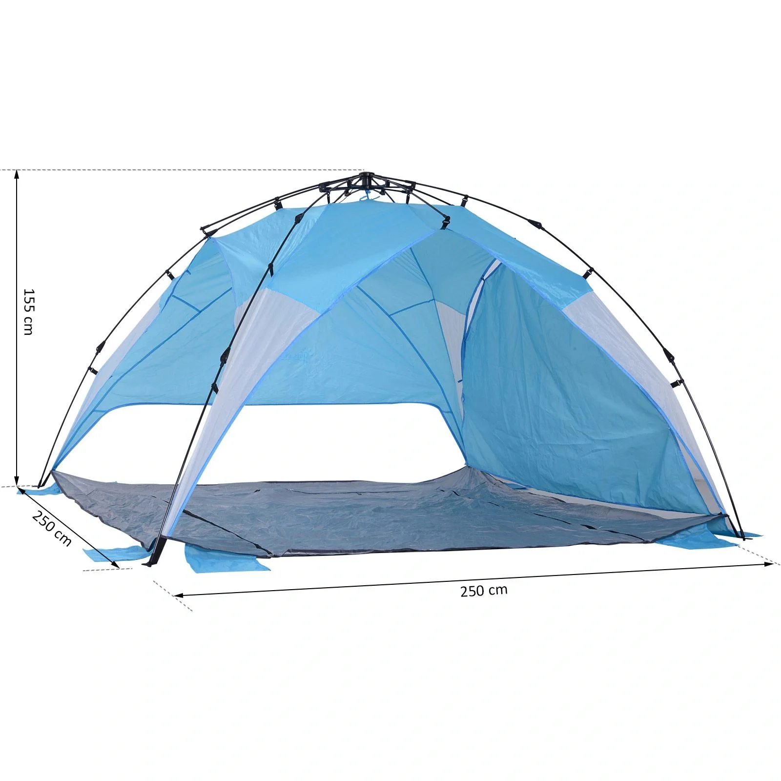 Automatik Strandmuschel Pop up Zelt Outdoor mit Boden Fenster Tragetasche 3 4 Personen 250 x 250 x 155 cm - 9