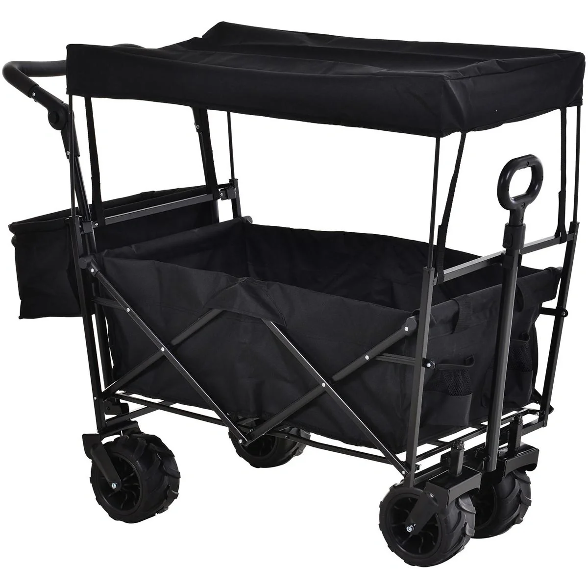 Handwagen Gartenwagen mit Dach Faltbarer zusätzlicher Aufbewahrungskasten Oxford Schwarz - 1