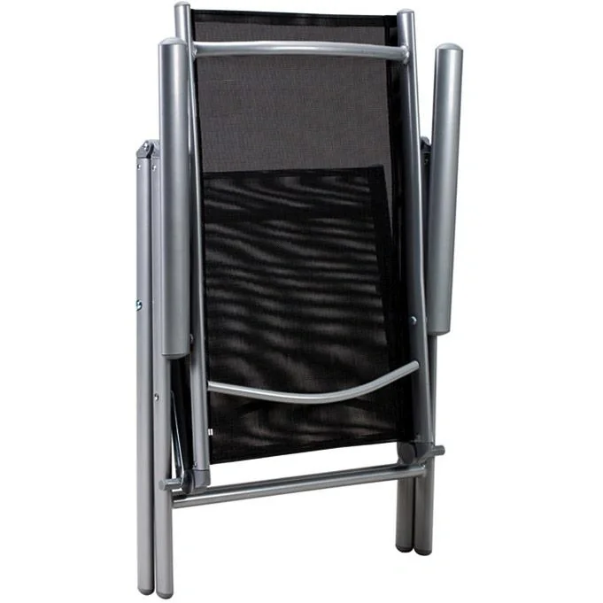 Gartenset Aluminium Bern 4+1 klappbare hohe Rückenlehne & schwarze Glasplatte - 4