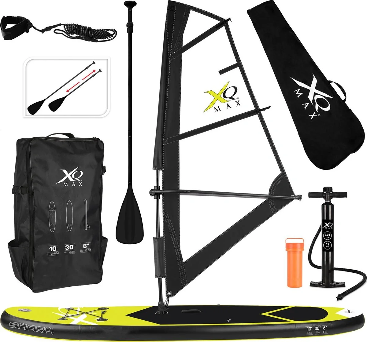XQ Max SUP Board Set - Segel Windsup - 305x76x15cm - Windsurfen - 3