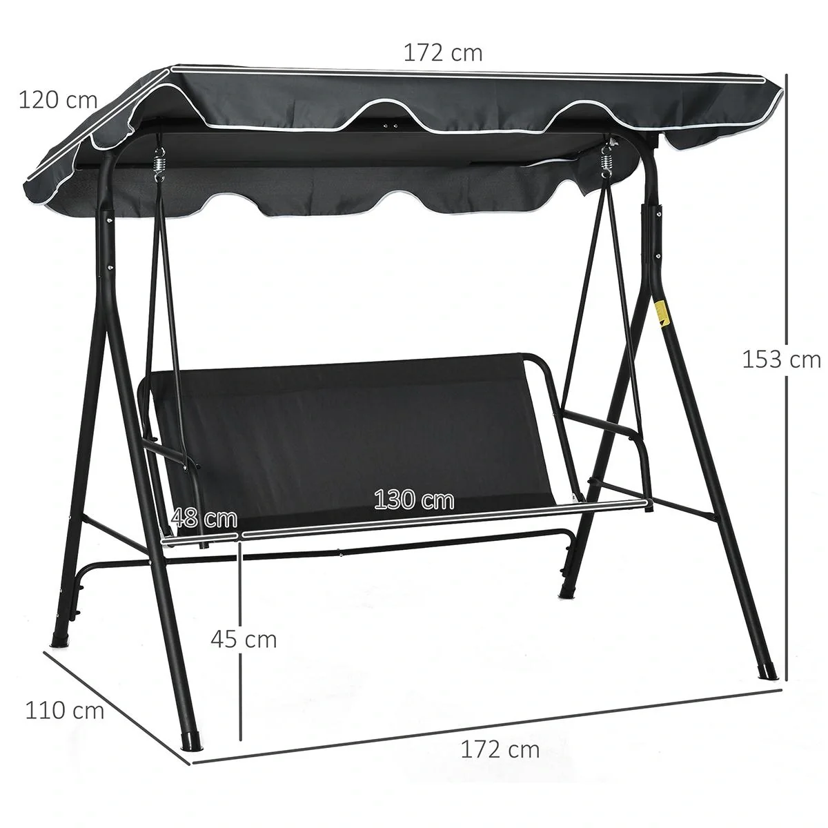 Hollywoodschaukel Gartenschaukel Schaukelbank 3-Sitzer mit Dach Stahl Grau+weiß 172 x 110 x 153 cm - 5