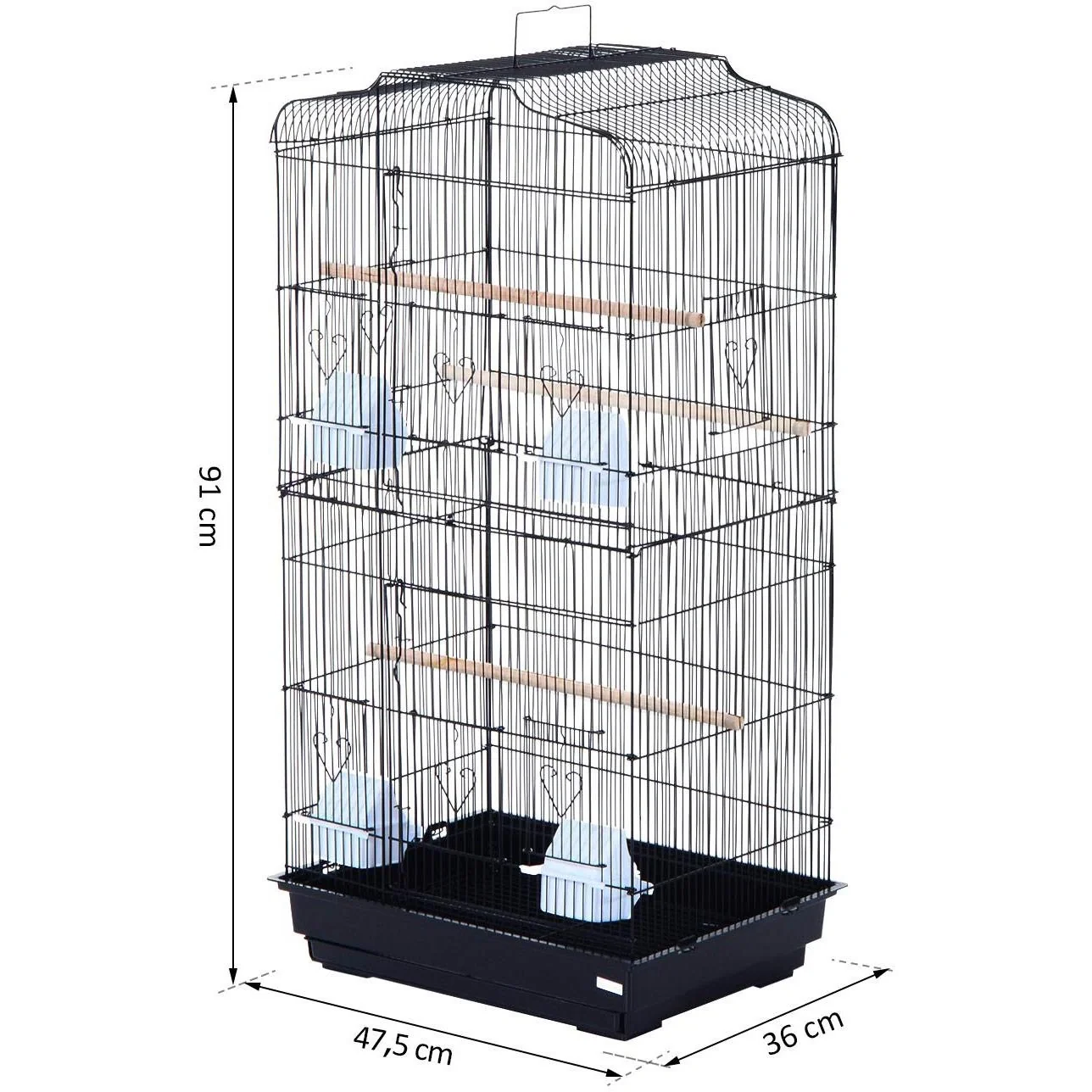 Vogelhaus Vogelkäfig Vogelvoliere für Papagei Wellensittich Vogelbauer mit ausnehmbarer Bodenschale Schwarz 47,5 x 36 x - 7