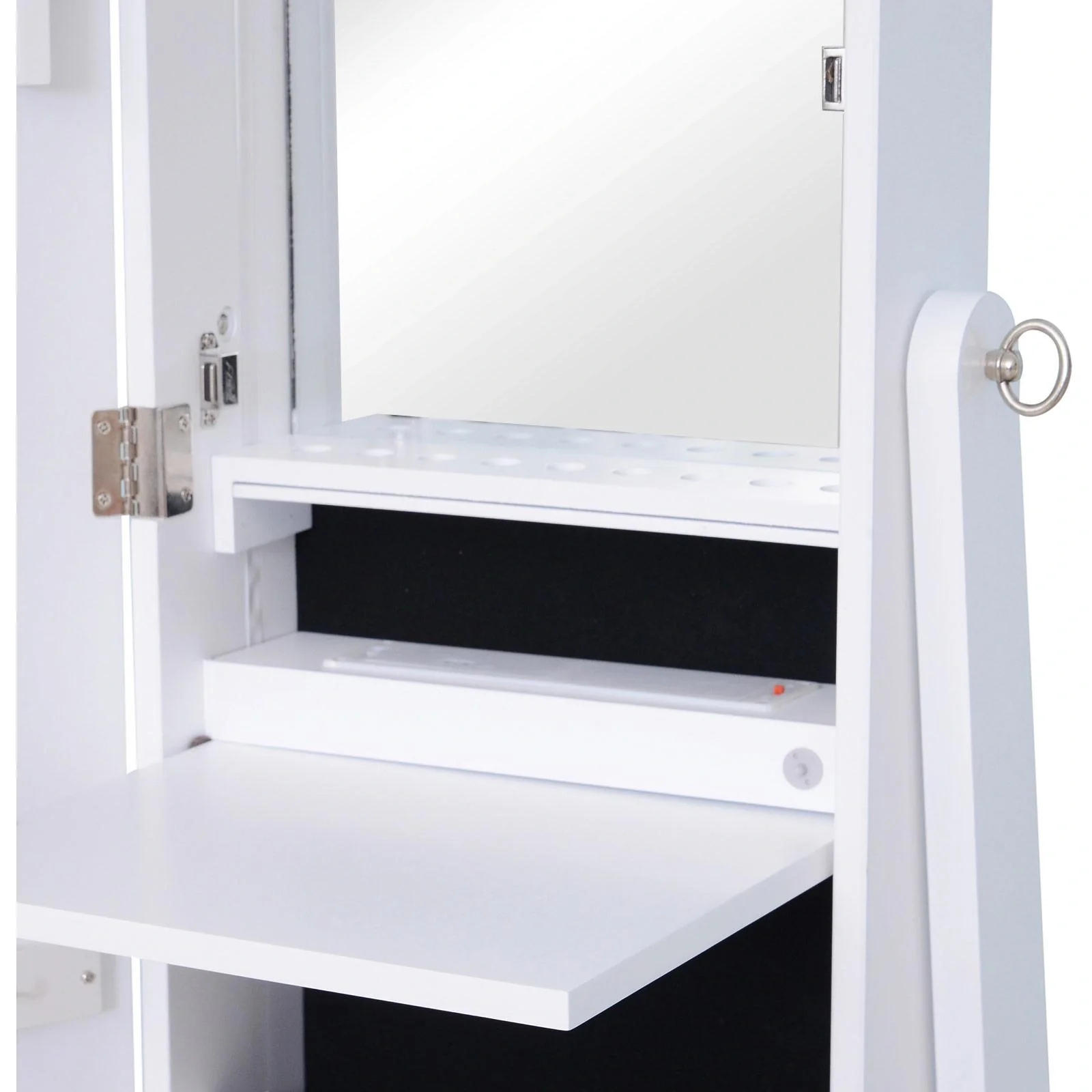 Spiegelschrank LED Schmuckschrank mit Innenspiegel klappbare Ablage Standspiegel Weiß - 9