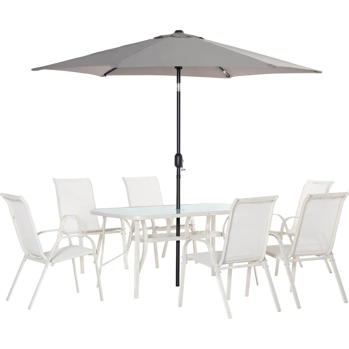 8-teiliges Gartenmöbel-Set mit Sonnenschirm, creme+hellgrau - 5