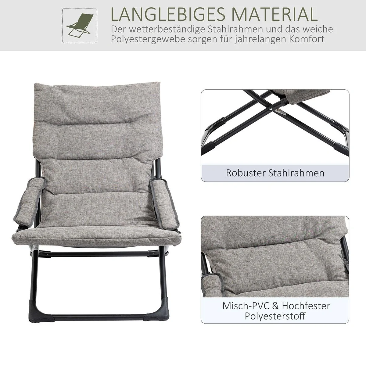 Klappstuhl mit Auflage abnehmbar Gartenstuhl Campingstuhl Liegestuhl Sitzmöbel Garten Terrasse Balkon Textilene Stahl Gr - 5