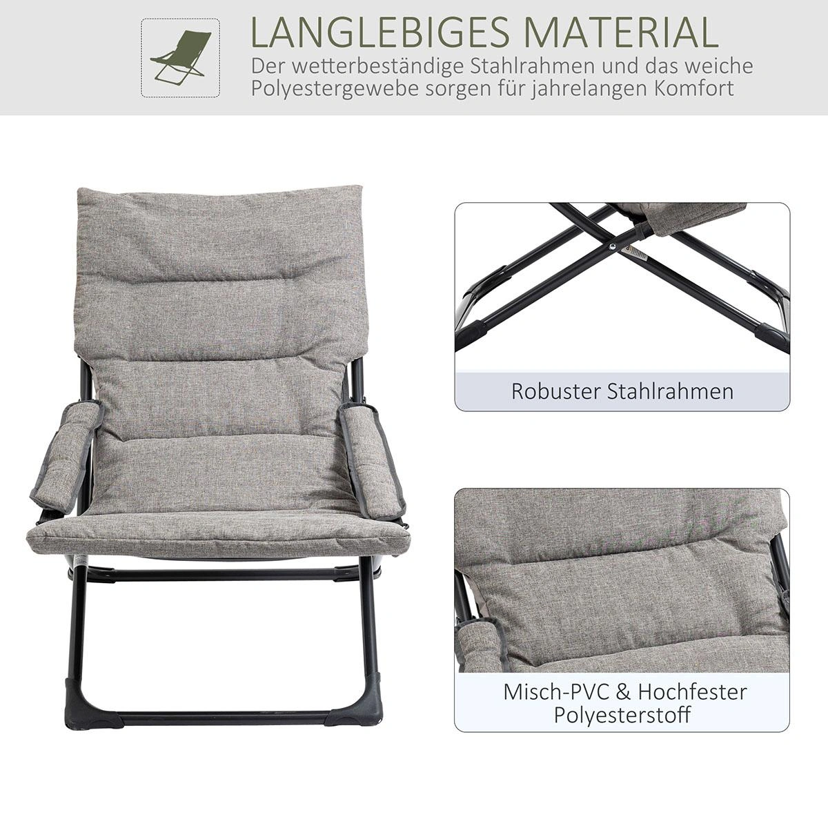 Klappstuhl mit Auflage abnehmbar Gartenstuhl Campingstuhl Liegestuhl Sitzmöbel Garten Terrasse Balkon Textilene Stahl Gr - 5