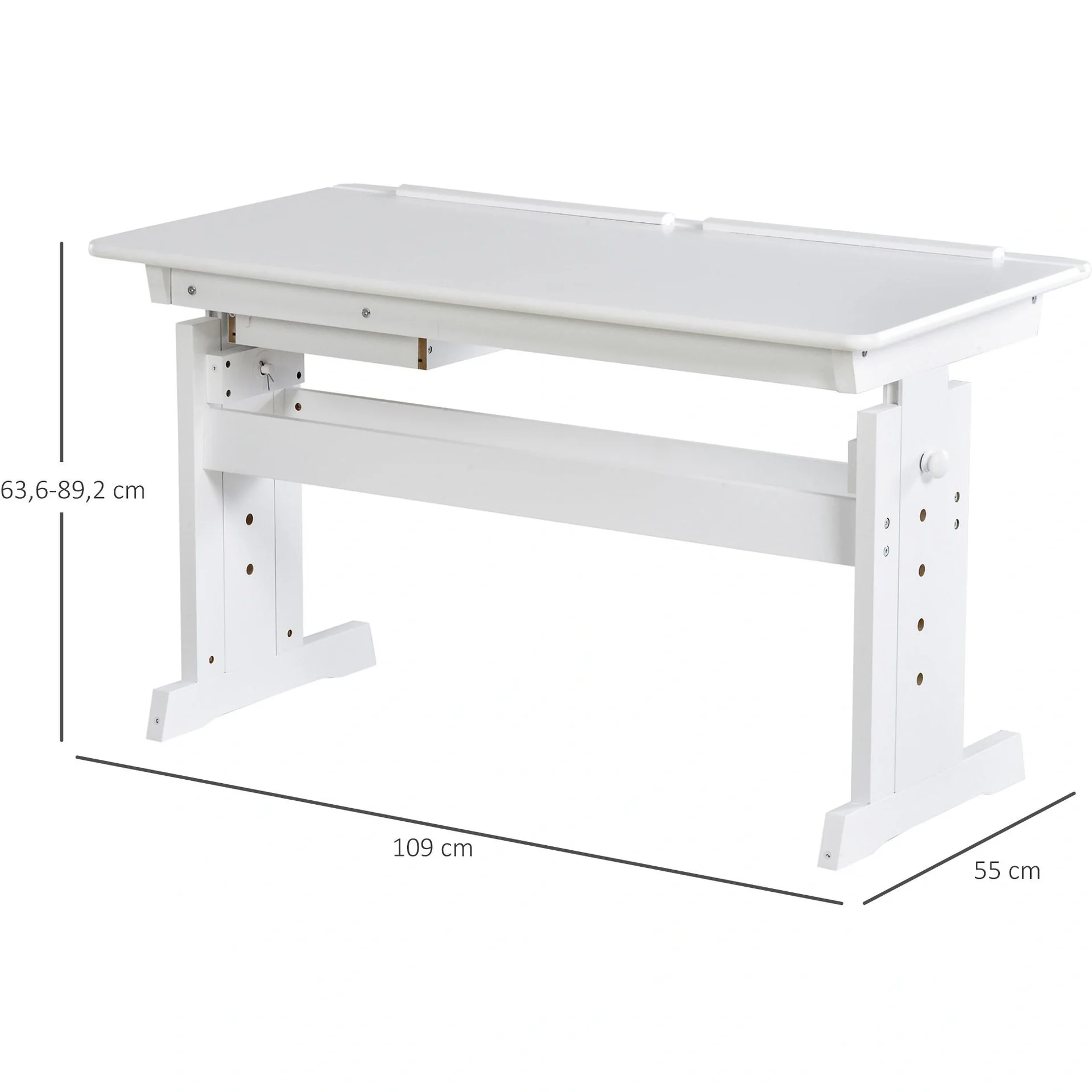 Arbeitstisch verstellbar mit Schublade, weiß - 8