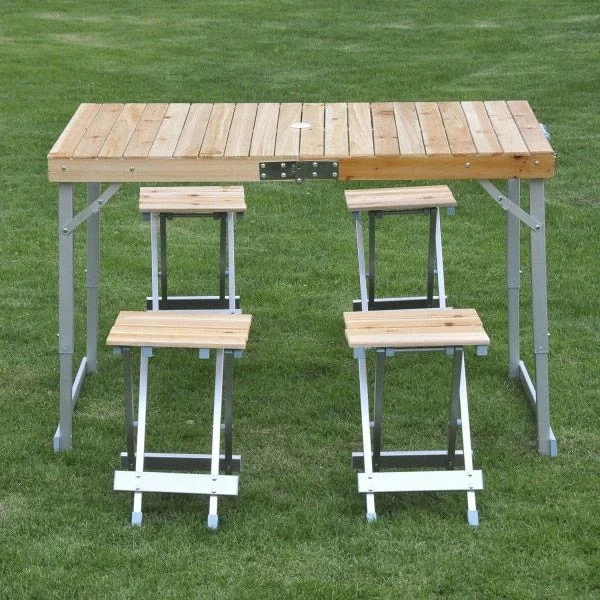 Holz 5tlg Campingtisch Set Picknick Koffertisch Alu - 10