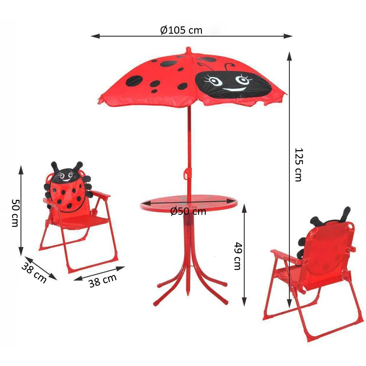 3-tlg, Kindersitzgruppe Sitzgarnitur für Kinder Kindermöbel 1 Sonnenschirm + 1 Tisch + 2 Kinderstühle klappbar Rot - 9