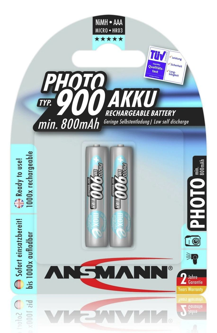 Photo NiMH Micro (AAA) Akku mit 800 mAh (Typ 900) und maxE Technologie - 2 Stück - 2