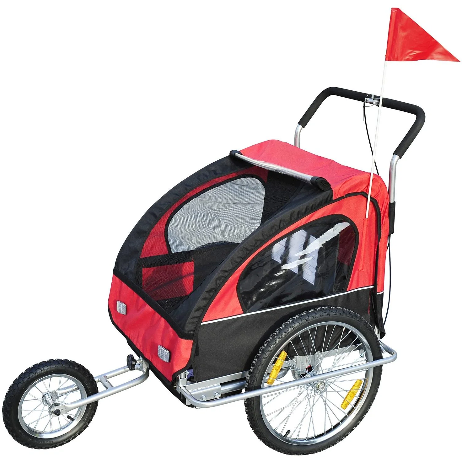 2 in1 Jogger Kinderanhänger Radanhänger Rot-schwarz - 4