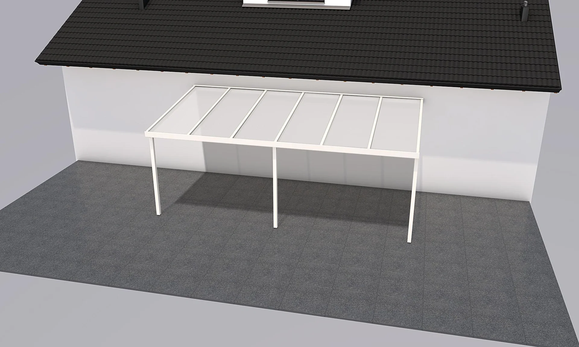 Terrassendach Premium, weiß, 6110 x 3060 mm - Polycarbonat Stegplatten 16 mm, opal - 2
