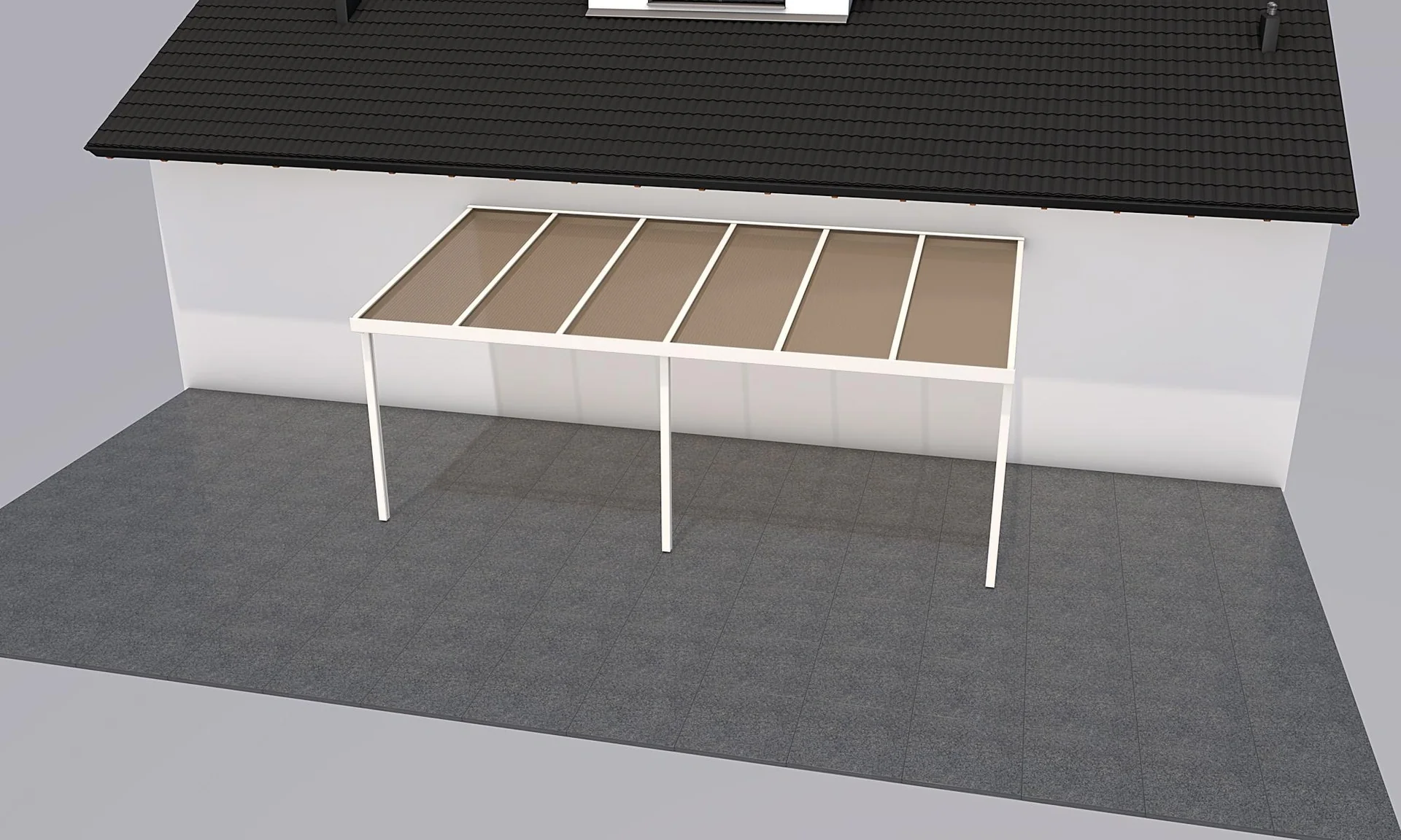 Terrassendach Premium, weiß, 6110 x 3060 mm - Acryl Stegplatten 16mm, bronze - 2