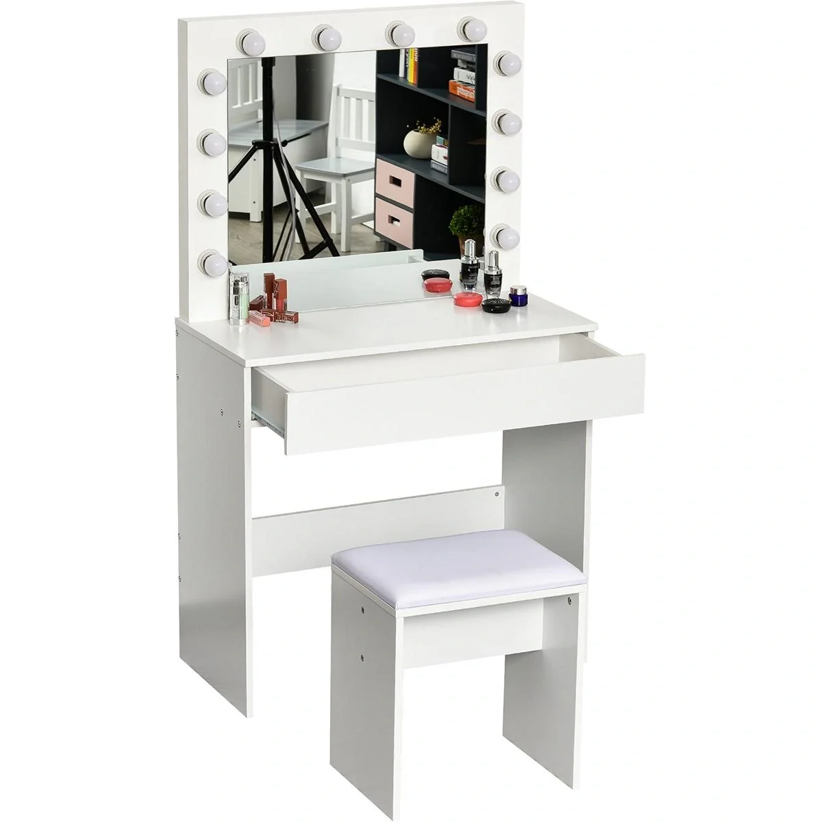 Frisierkommode mit Hocker und LED-Beleuchtung - 7