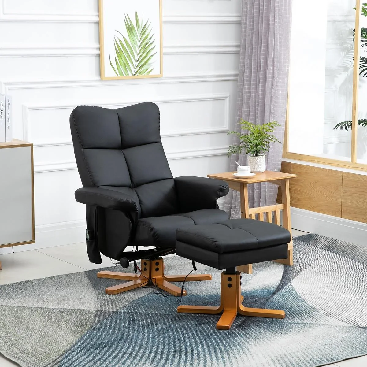 Massagesessel mit Fußhocker Relaxsessel Fernsehsessel TV Sessel 145°-Neigung Kunstleder Schwarz 80 x 86 x 99 cm - 3