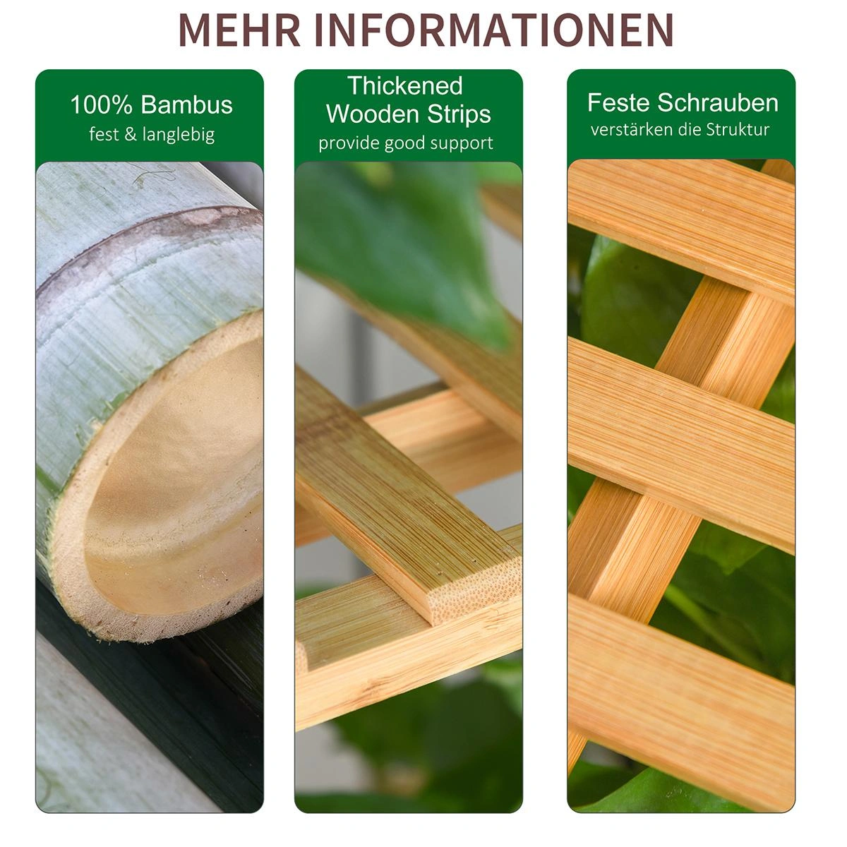 Blumentreppe aus Holz Pflanzenständer Leiterregal einstellbare Hängehöhe Blumenständer hängende Bamboo Natur innen drauß - 5