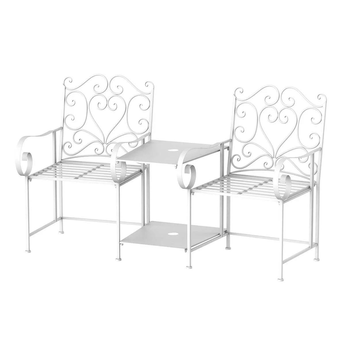 Gartenstühle mit Teetisch Balkonstuhl Sitzgruppe 2 Stühle Set Klappbar Metallrahmen 160 x 61 x 96 cm Weiß Balkonstühle M - 3