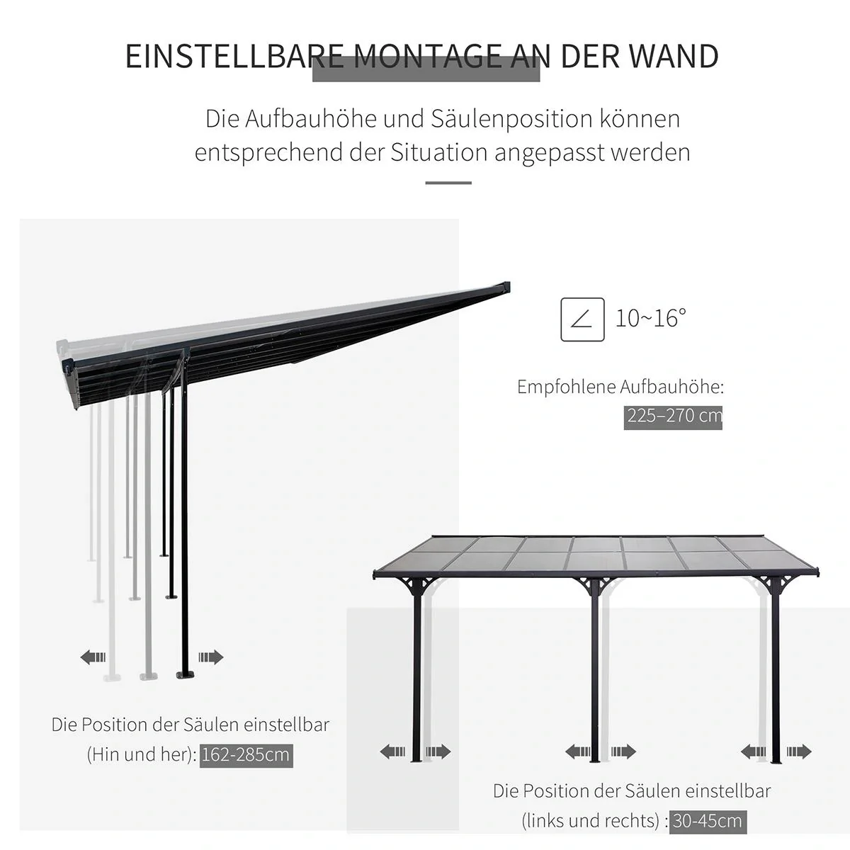 Pergola Pavillon 4 x 3 m Gartenpavillon Überdachung Zelt 225-270 cm höhenverstellbar Sonnenschutz Terrassendach Anbaupa - 5
