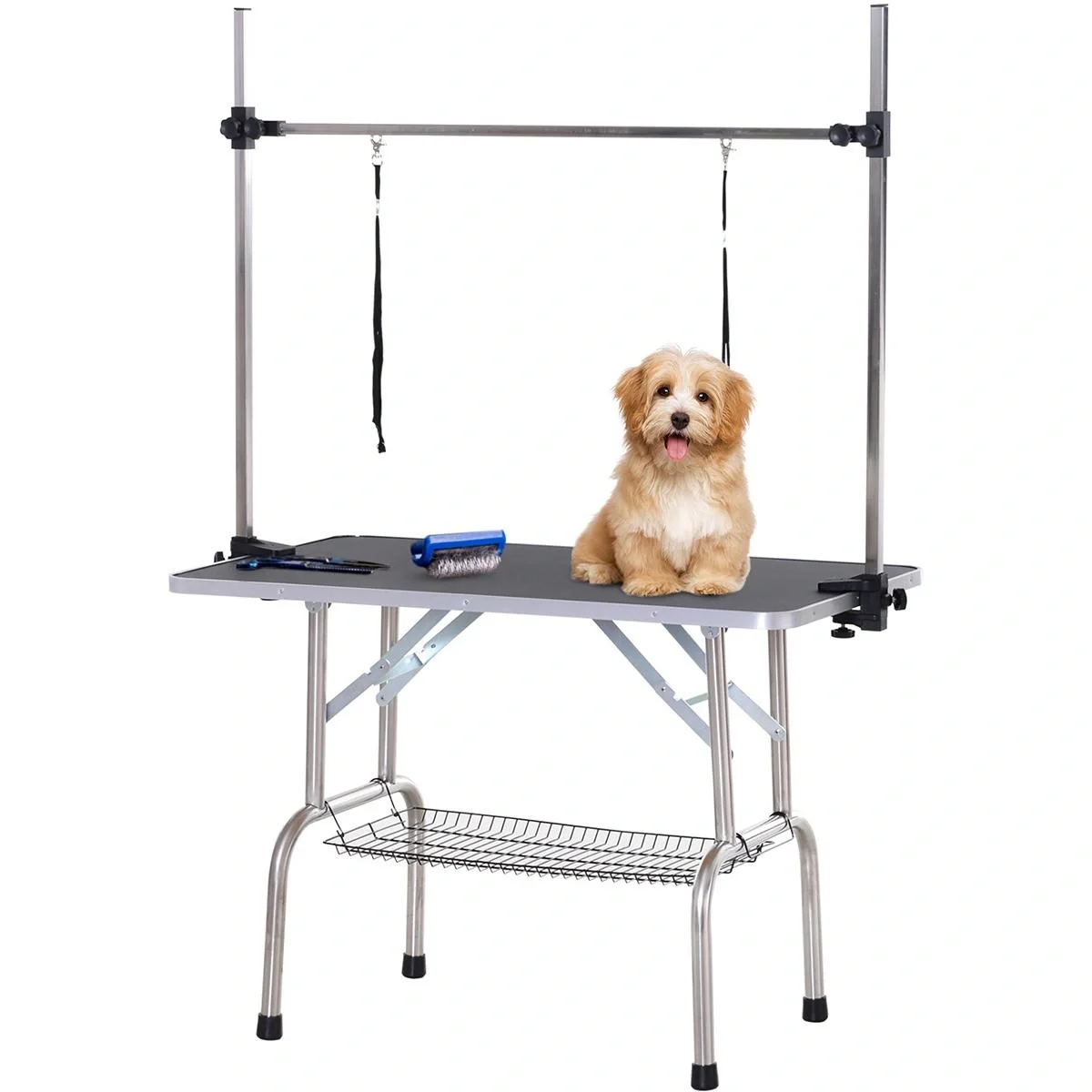Trimmtisch Tierpflegetisch Schertisch Pflegetisch mit Unterkorb für Hunde höhenverstellbar klappbar Edelstahl Metall Sch - 4