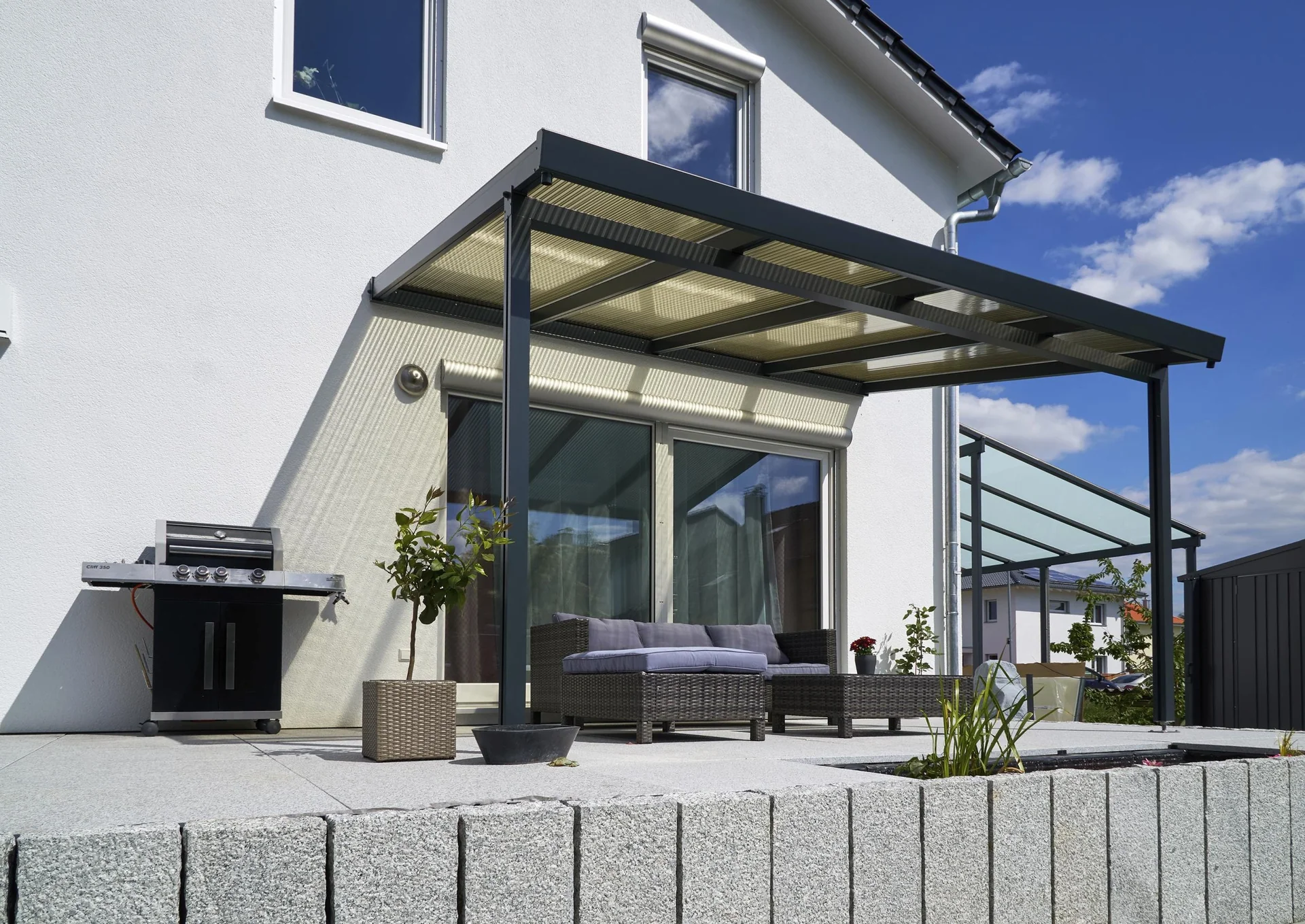 Terrassendach Premium, anthrazit, 4102 x 3060 mm - Acryl Stegplatten 16mm, bronze - 9