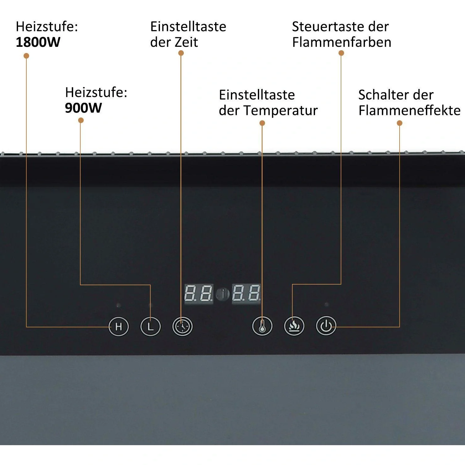Elektrokamin Wandkamin 1800 Watt 7 Farben LED Flammenillusion Schwarz - 8