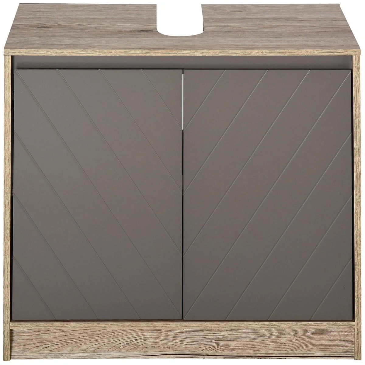 Waschbeckenunterschrank Badschrank Badmöbel mit 2 Türen Unterschrank MDF Grau+Eiche 60 x 30 x 59,8 cm - 4