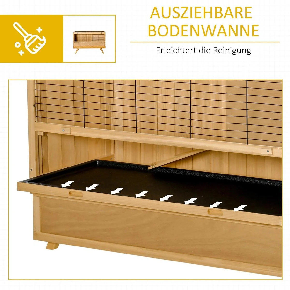 Zwergkaninchenstall mit Bodenwanne Rampe für 2 Zwergkaninchen einfache Reinigung Tannenholz Asphalt 120 x 50 x 82 cm - 4