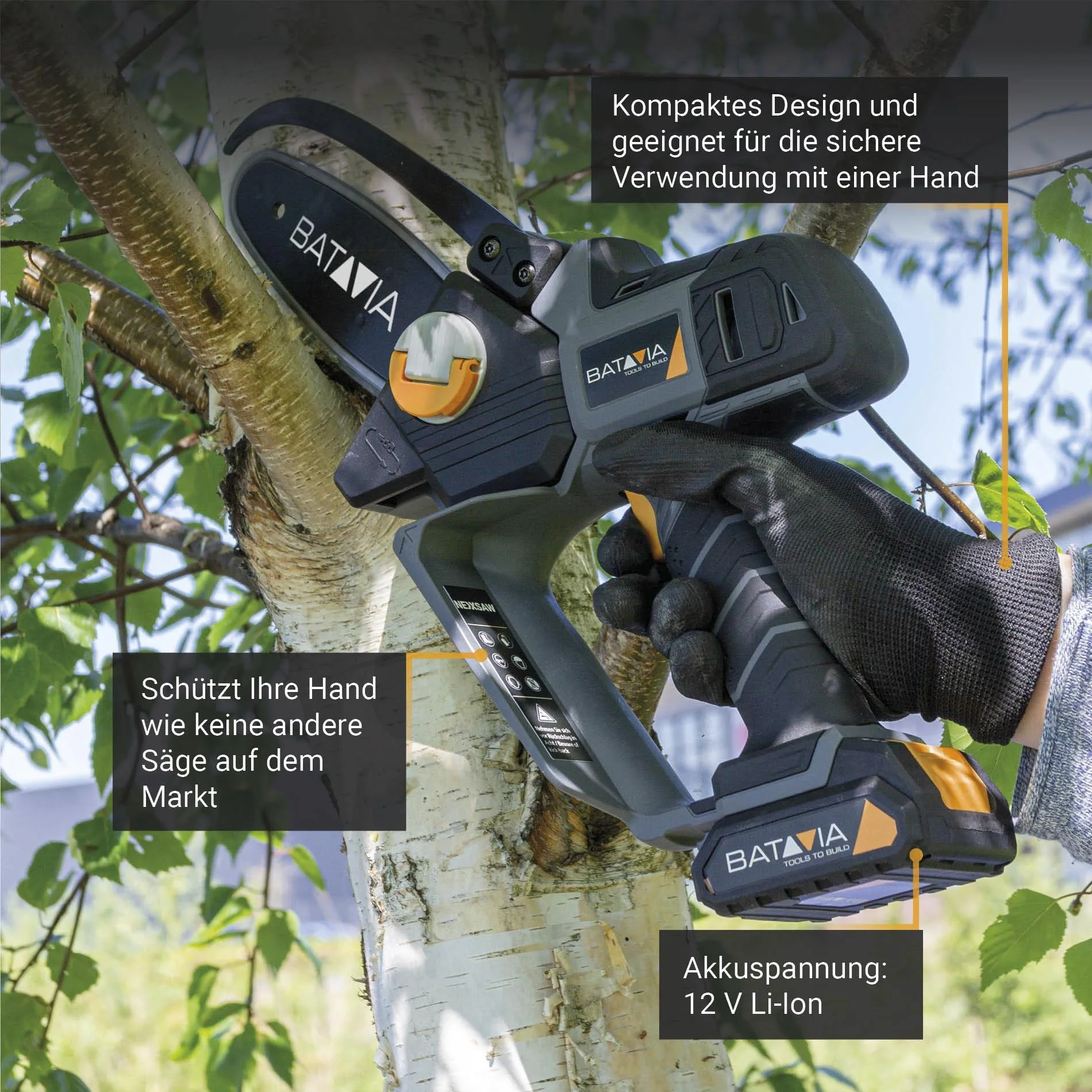 Akku-Einhand-Kettensäge, Set, 12 Volt " Nexxsaw" - 10