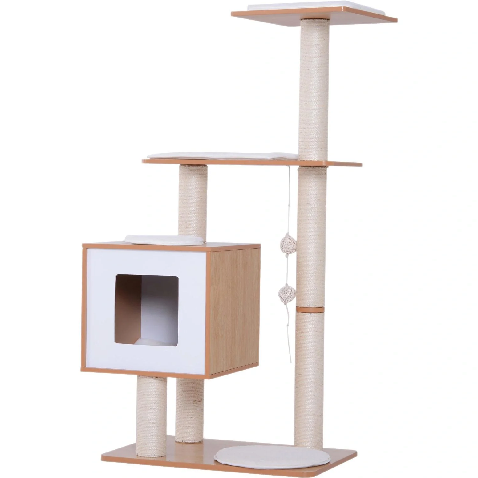 Kratzbaum Katzenspielzeug Kletterbaum Sisal Polster Liegefläche Ball natur 60 x 40 x 120 cm - 9