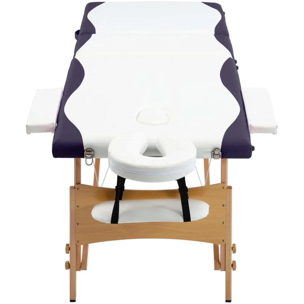 Klappbarer Massagetisch 3 Zonen Holz weiß und lila - 7