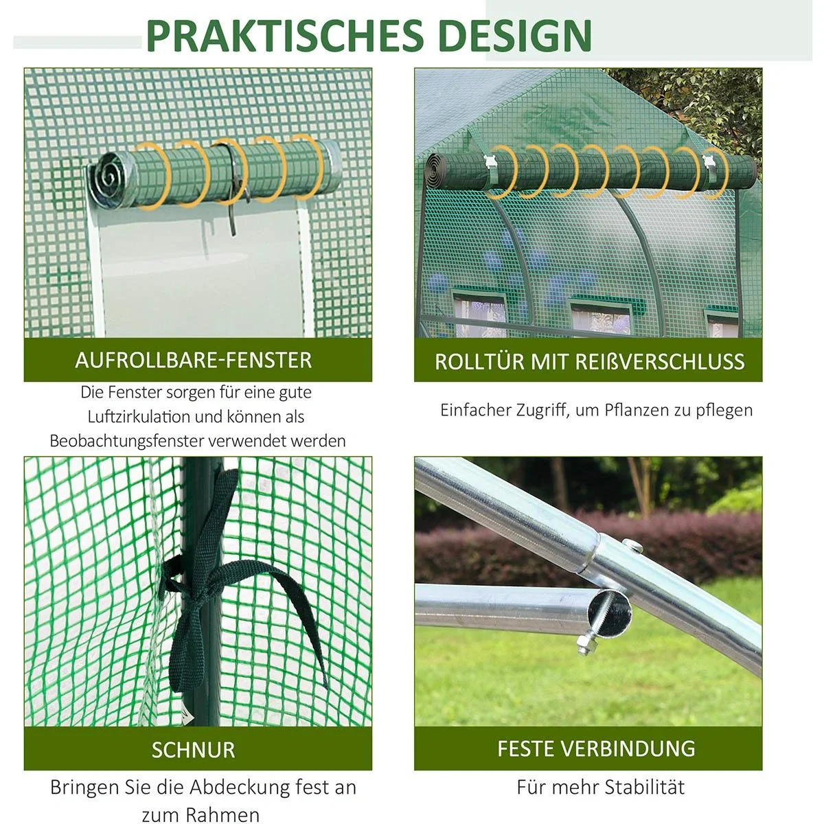 Foliengewächshaus begehbares Polytunnel 3 x 2 m Gewächshaus Treibhaus Frostschutz Stahlrohr Dunkelgrün - 5